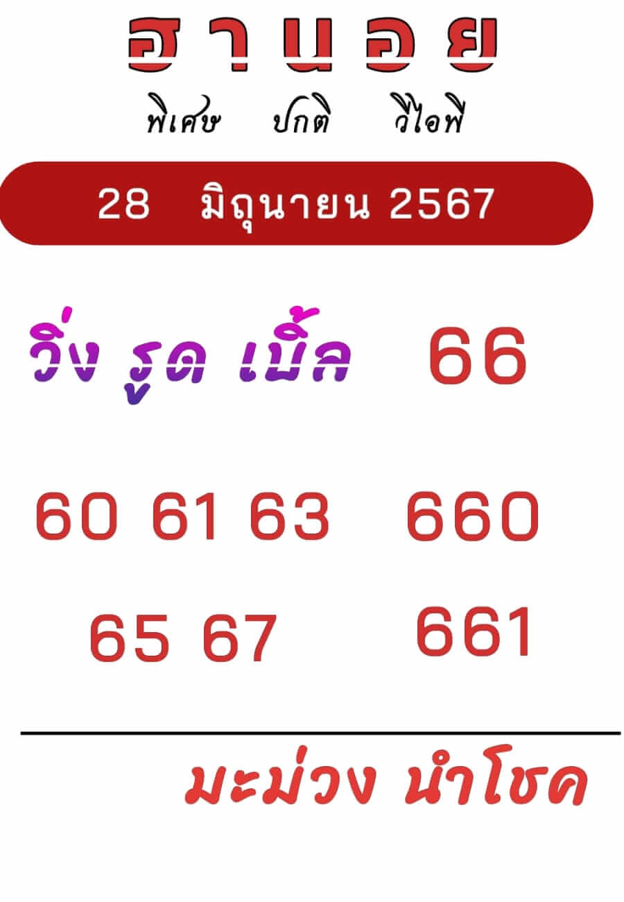 หวยฮานอย 28/6/67 ชุดที่ 1