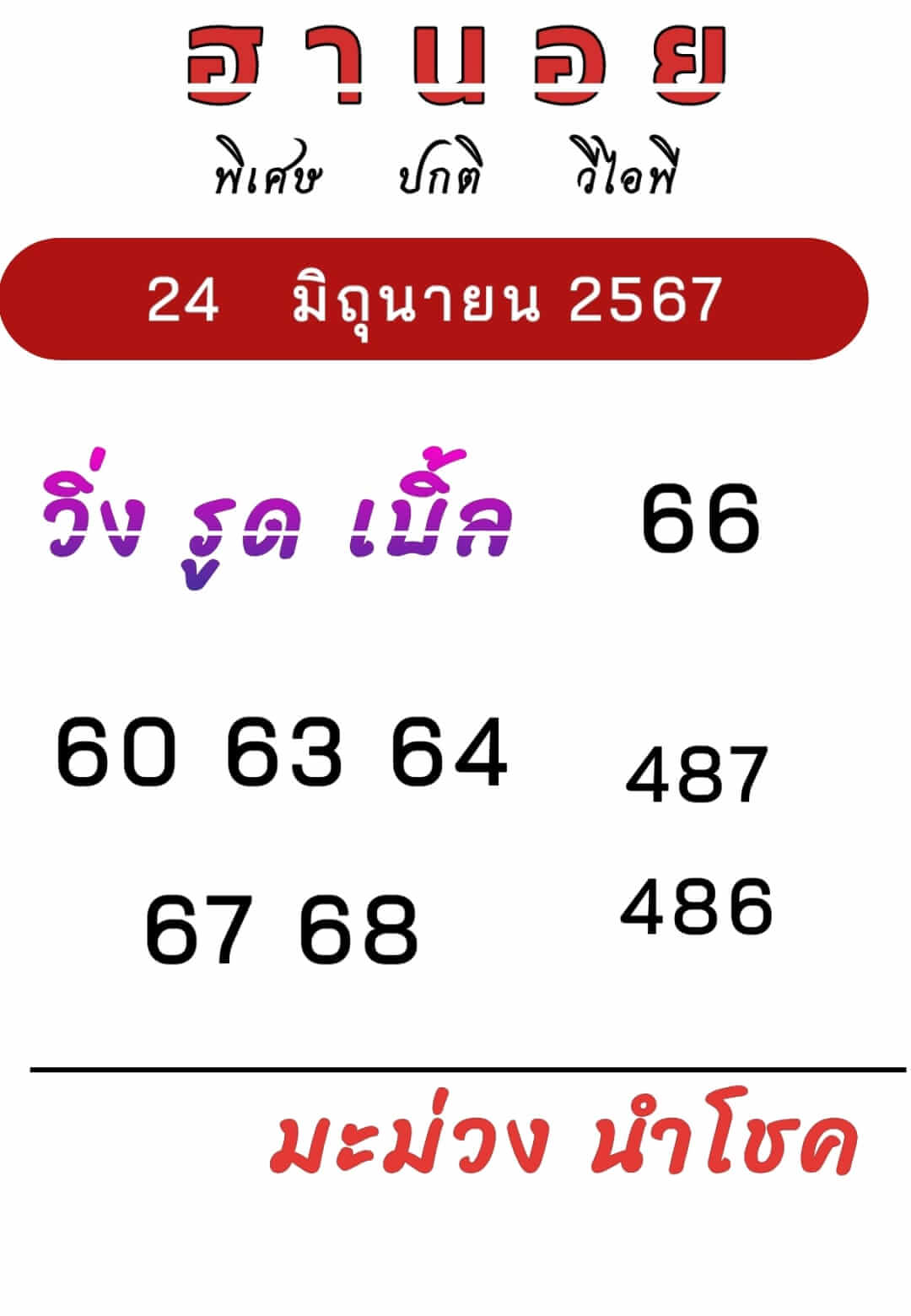 หวยฮานอย 24/6/67 ชุดที่ 3