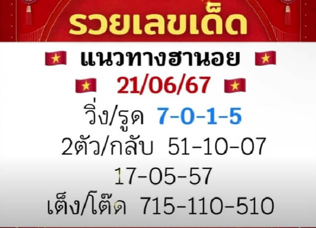 หวยฮานอย 21/6/67 ชุดที่ 7