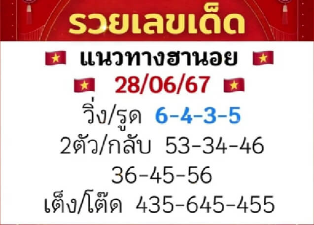 หวยฮานอย 28/6/67 ชุดที่ 8