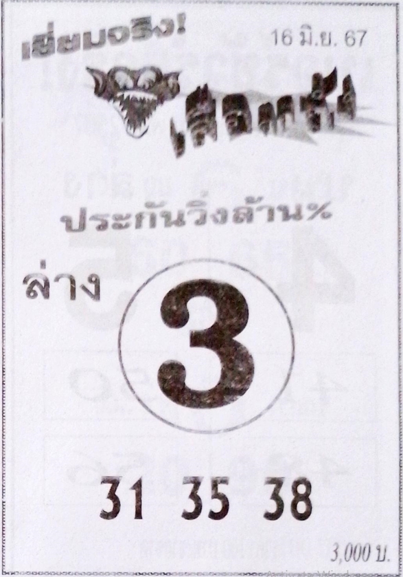 หวยเสือตกถัง 16/6/67