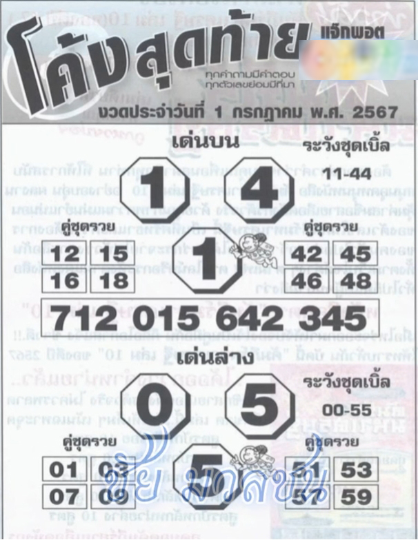 หวยโค้งสุดท้าย 1/7/67