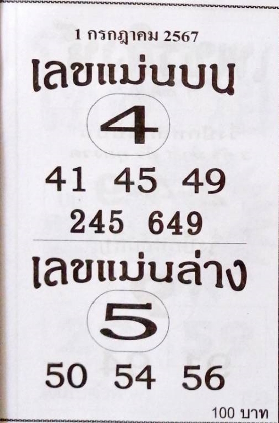 เลขแม่นบน แม่นล่าง 1/7/67