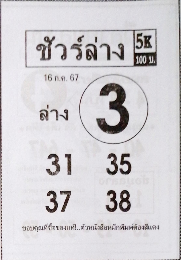 หวยชัวร์ล่าง 16/7/67