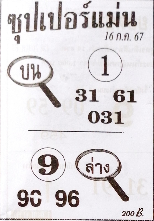 หวยซุปเปอร์แม่น 16/7/67