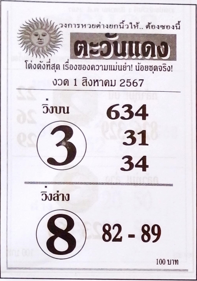 หวยตะวันแดง 1/8/67