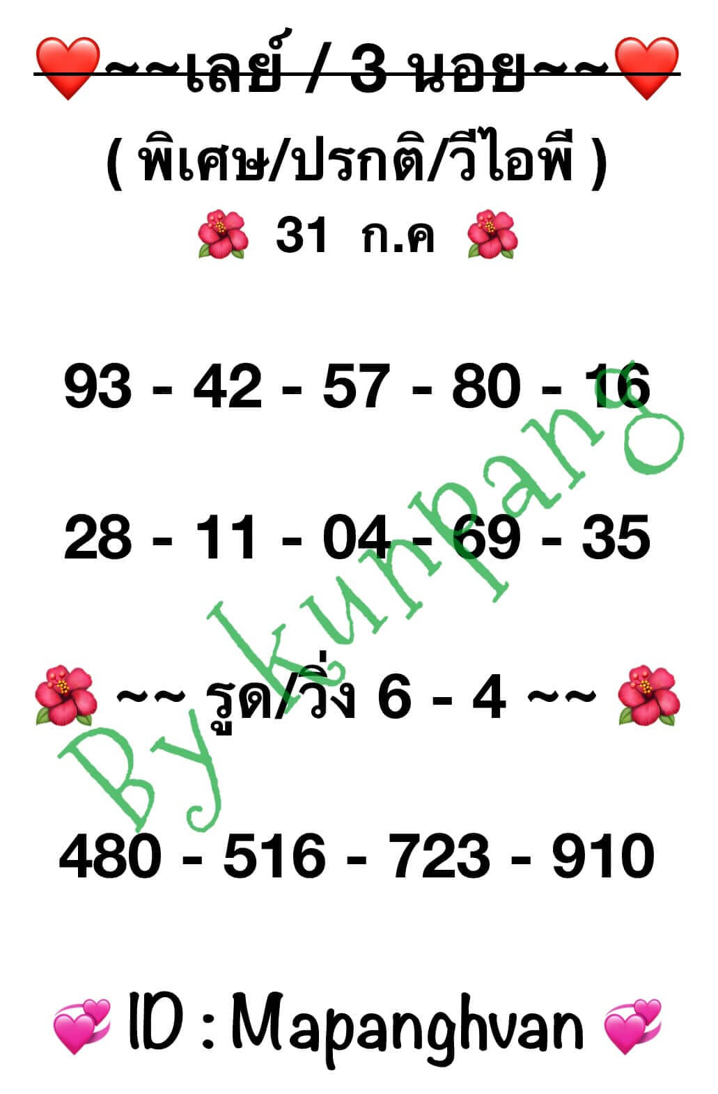 หวยมาเลย์ 31/7/67 ชุดที่ 1