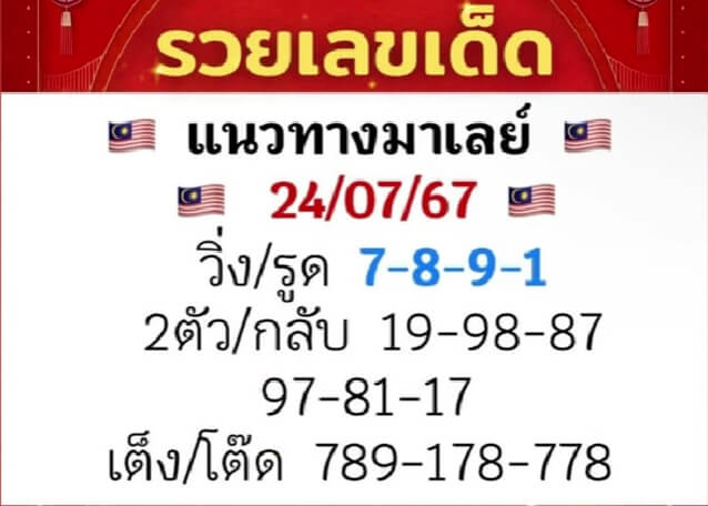 หวยมาเลย์ 24/7/67 ชุดที่ 4