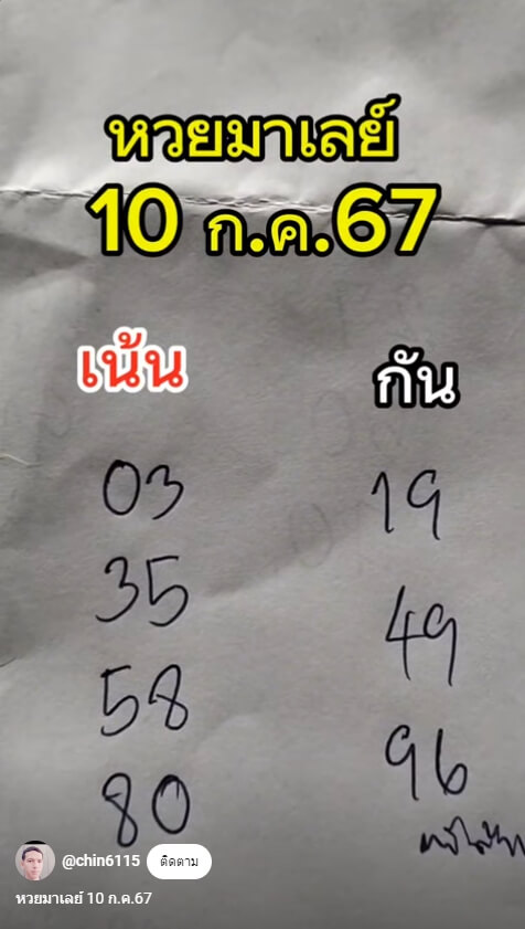 หวยมาเลย์ 10/7/67 ชุดที่ 7