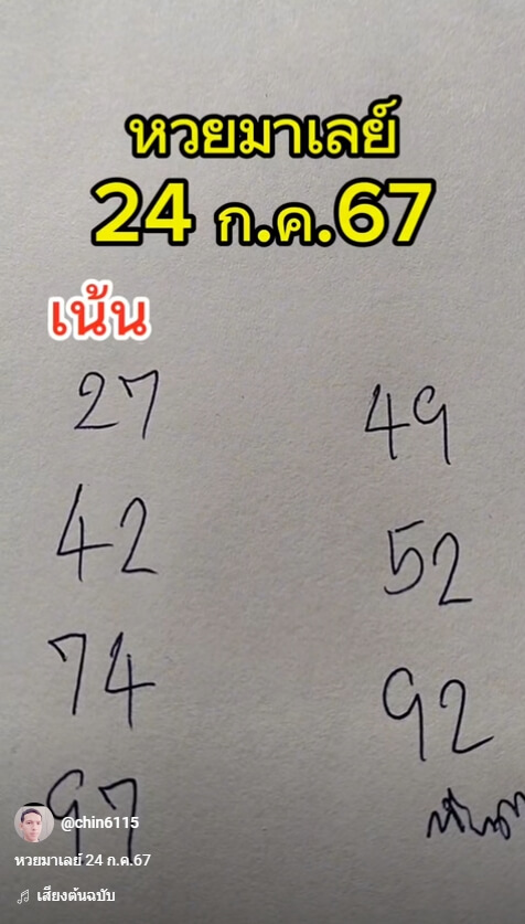 หวยมาเลย์ 24/7/67 ชุดที่ 7