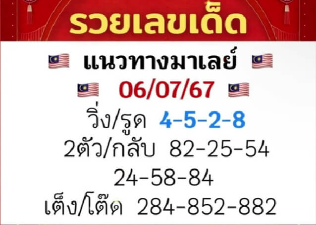 หวยมาเลย์ 6/7/67 ชุดที่ 8