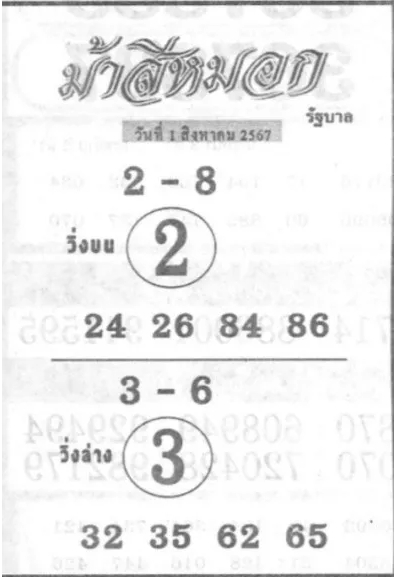 หวยม้าสีหมอก 1/8/67