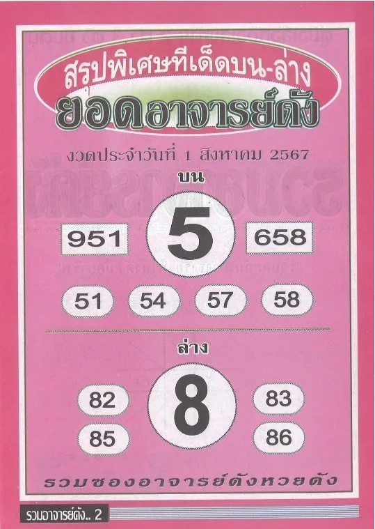 หวยยอดอาจารย์ดัง 1/8/67