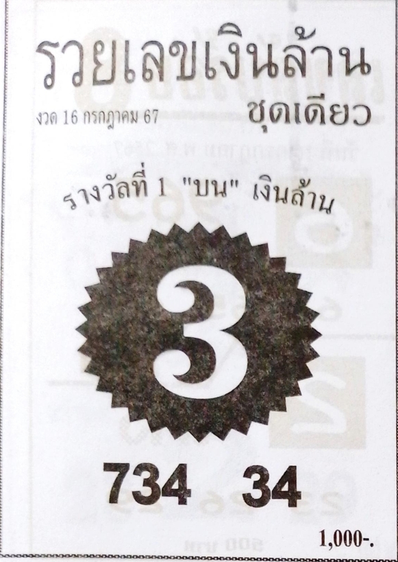 หวยรวยเลขเงินล้าน 16/7/67