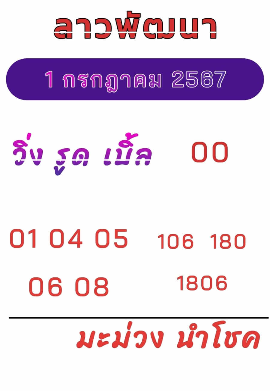 หวยลาว 1/7/67 ชุดที่ 1