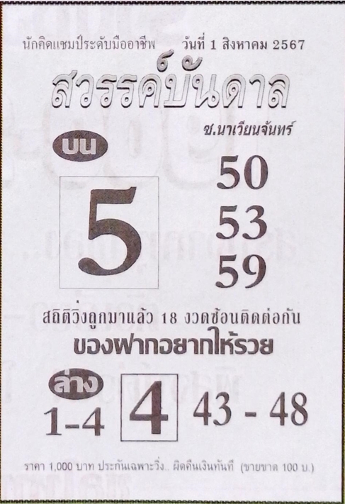 หวยสวรรค์บันดาล 1/8/67