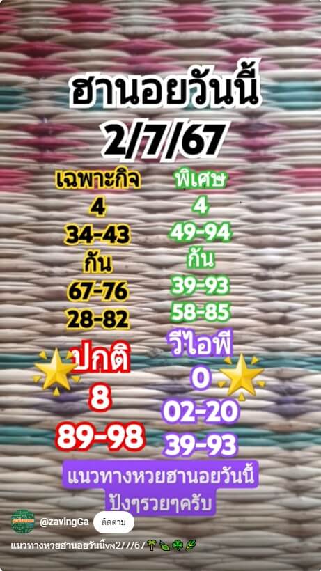 หวยฮานอย 2/7/67 ชุดที่ 10