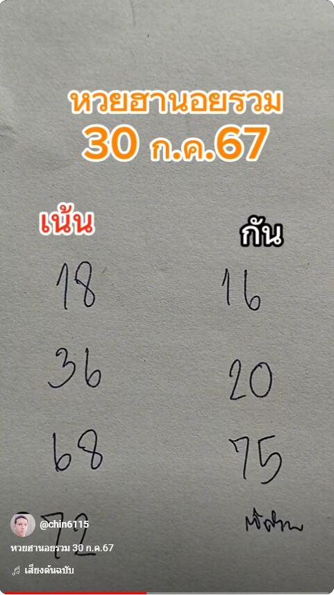 หวยฮานอย 30/7/67 ชุดที่ 10