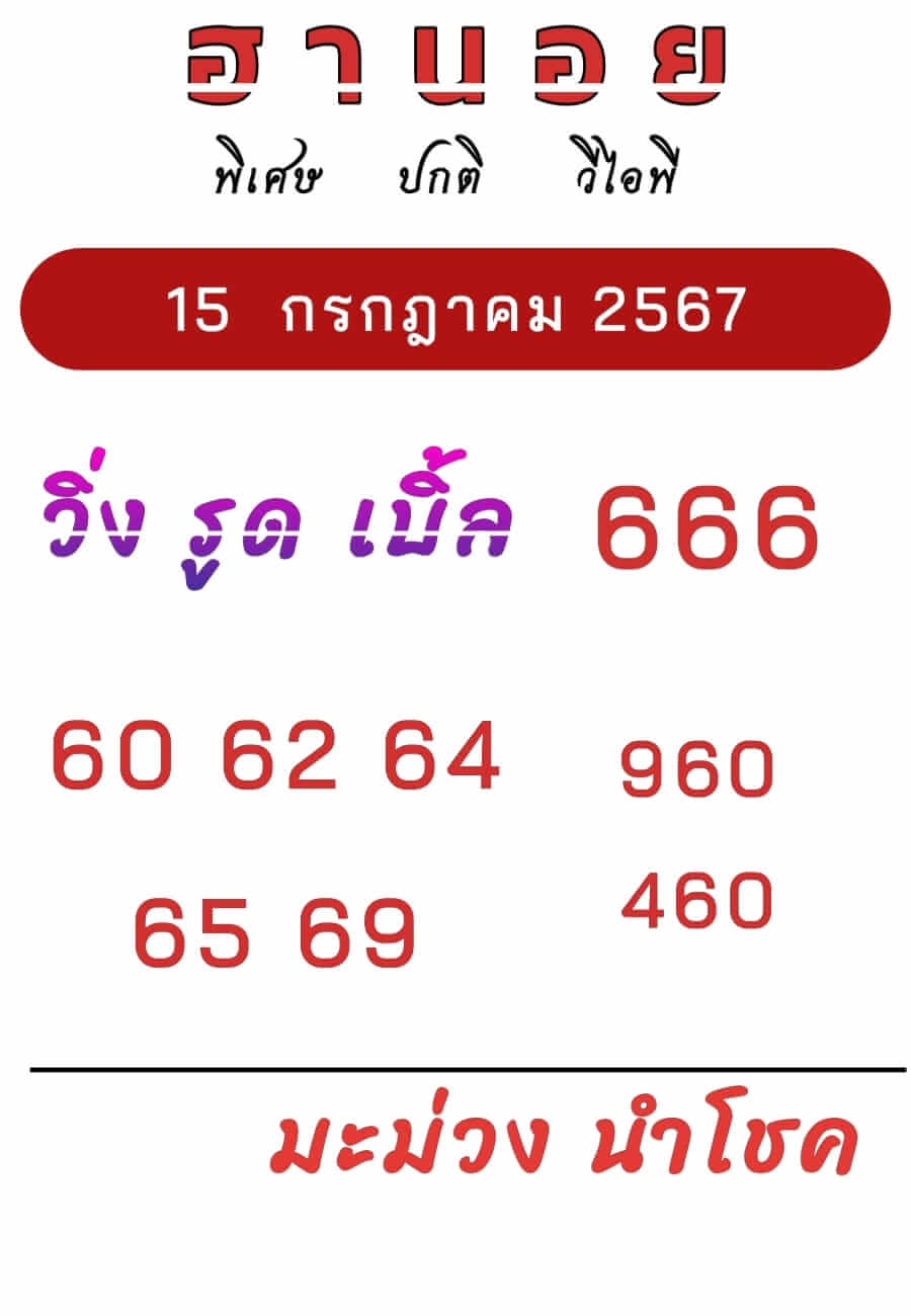 หวยฮานอย 15/7/67 ชุดที่ 5