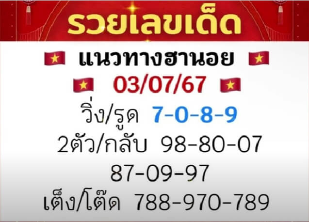 หวยฮานอย 3/7/67 ชุดที่ 8