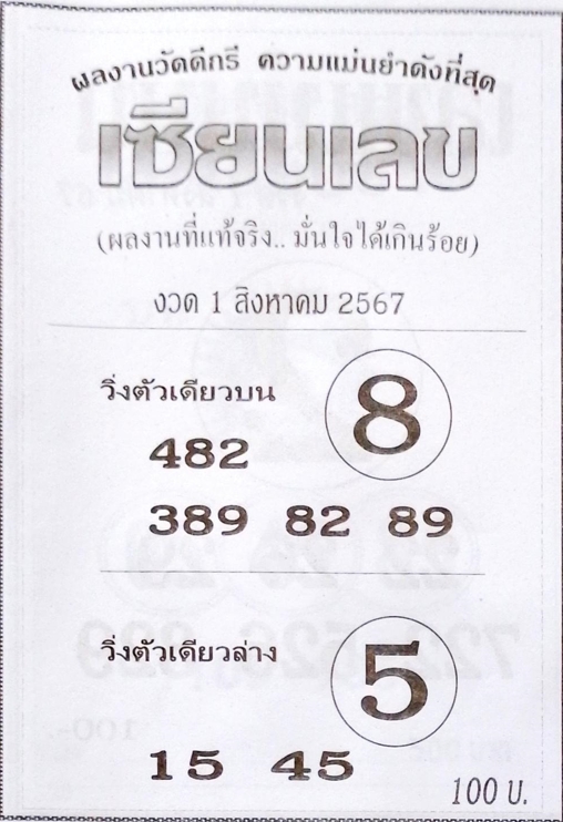 หวยเซียนเลข 1/8/67