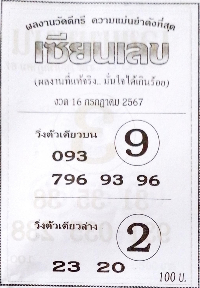 หวยเซียนเลข 16/7/67