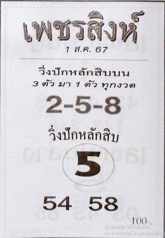 หวยเพชรสิงห์ 1/8/67