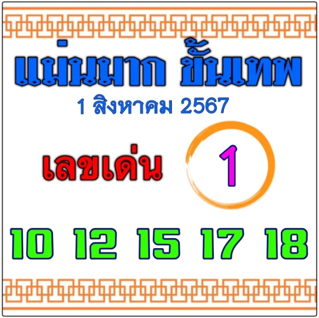 หวยแม่นมากขั้นเทพ 1/8/67