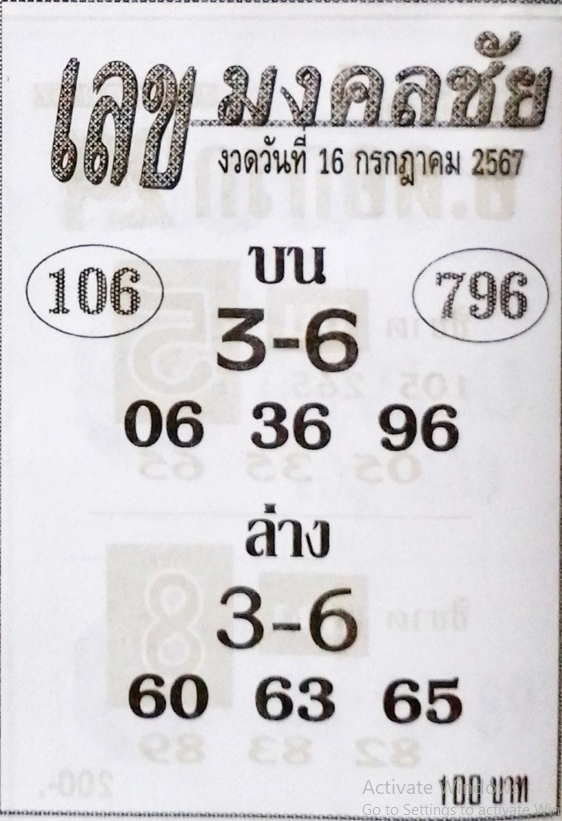 เลขมงคลชัย 16/7/67