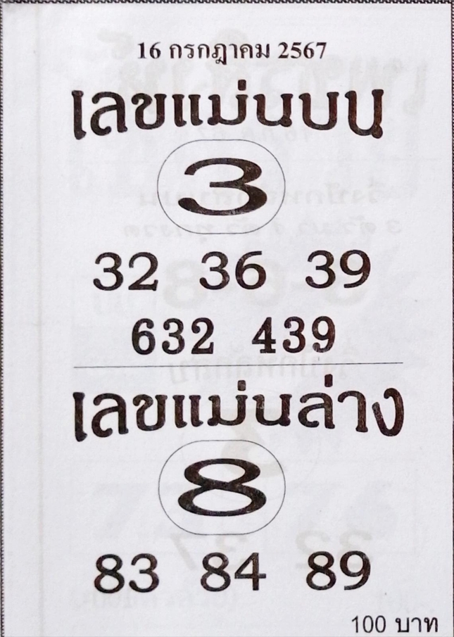 เลขแม่นบน แม่นล่าง 16/7/67