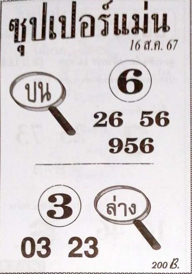 หวยซุปเปอร์แม่น 16/8/67