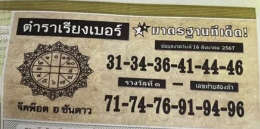 หวยตำราเรียงเบอร์ 16/8/67