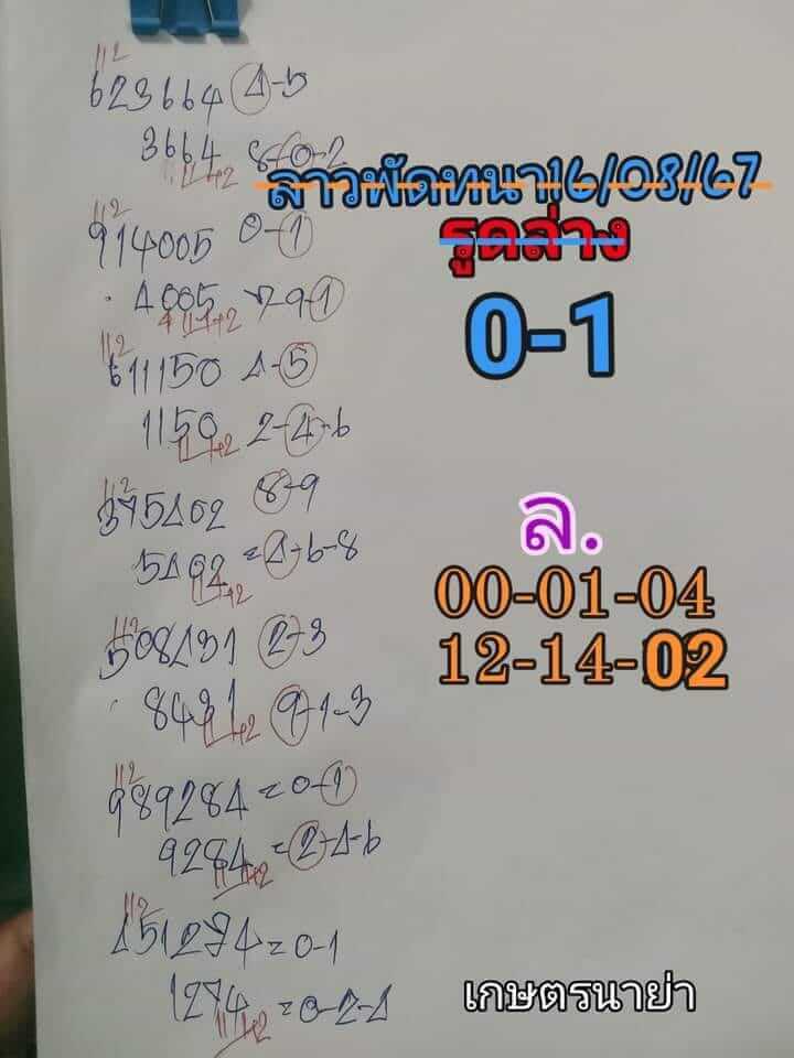 หวยลาว 16/8/67 ชุดที่ 6