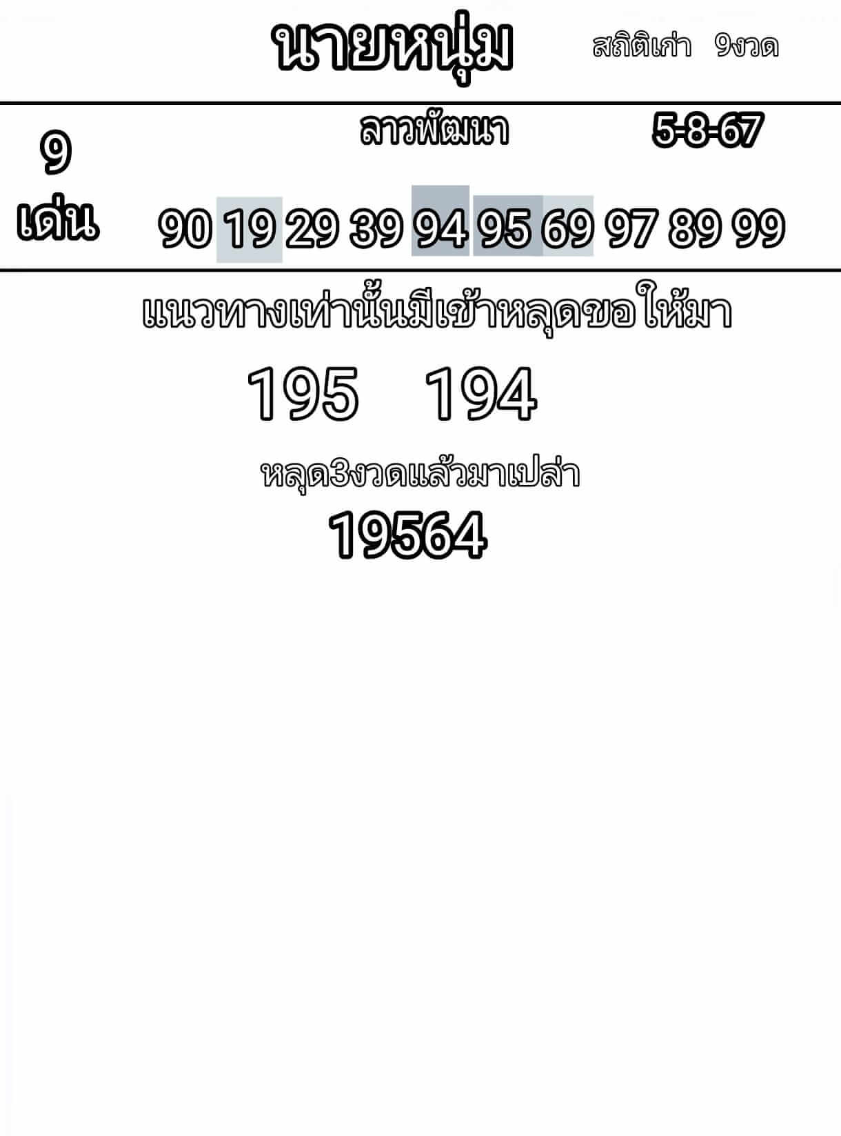 หวยลาว 5/8/67 ชุดที่ 9