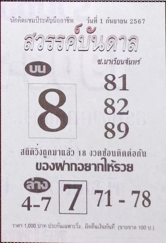 หวยสวรรค์บันดาล 1/9/67