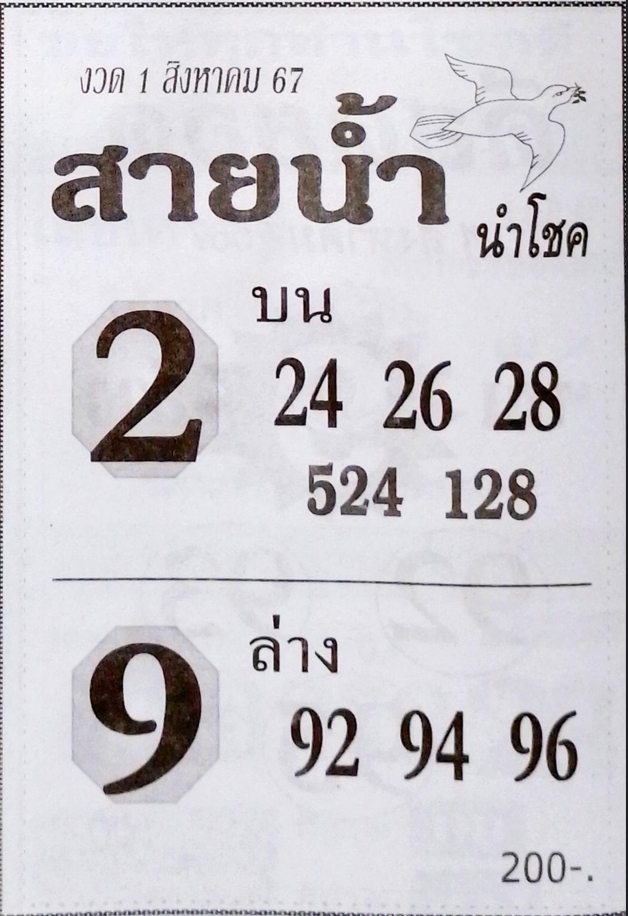 หวยสายน้ำนำโชค 1/8/67