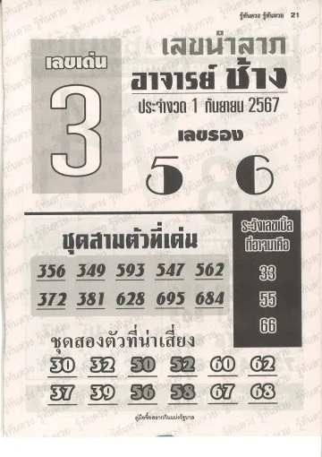 หวยอาจารย์ช้าง 1/9/67