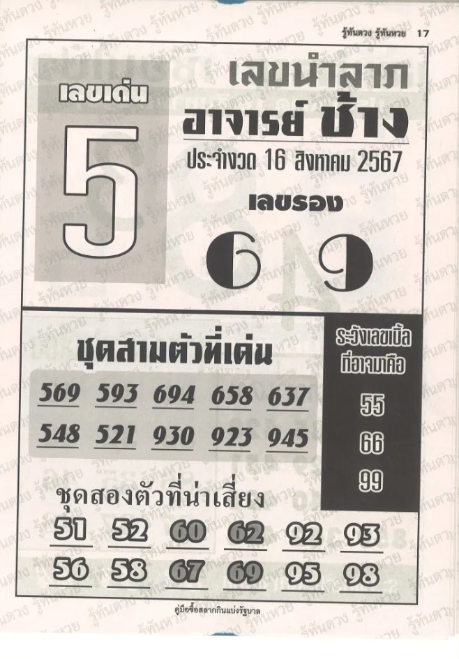 หวยอาจารย์ช้าง 16/8/67