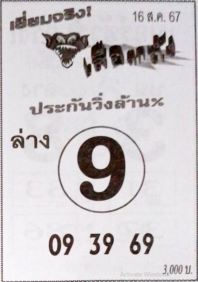 หวยเสือตกถัง 16/8/67