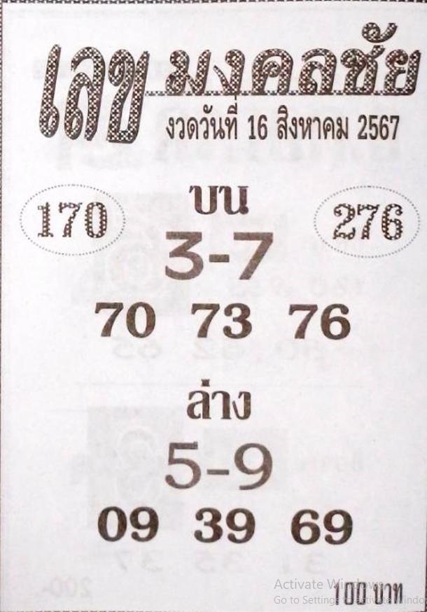 เลขมงคลชัย 16/8/67