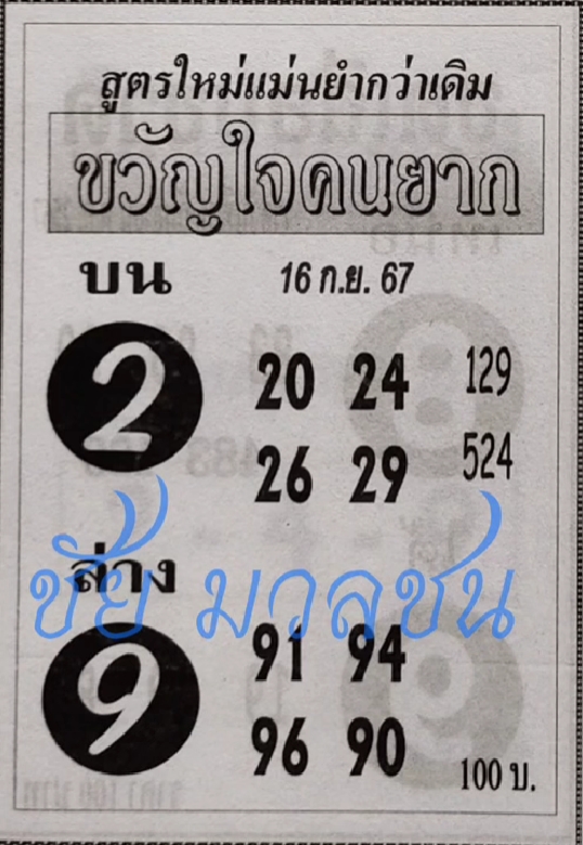 หวยขวัญใจคนยาก 16/9/67