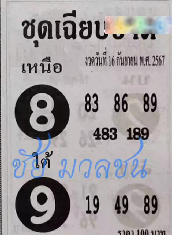 หวยชุดเฉียบขาด 16/9/67