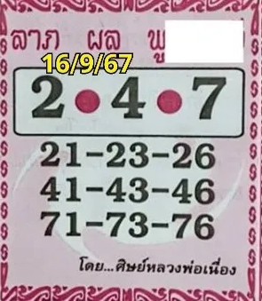 หวยศิษย์หลวงพ่อเนื่อง 16/9/67