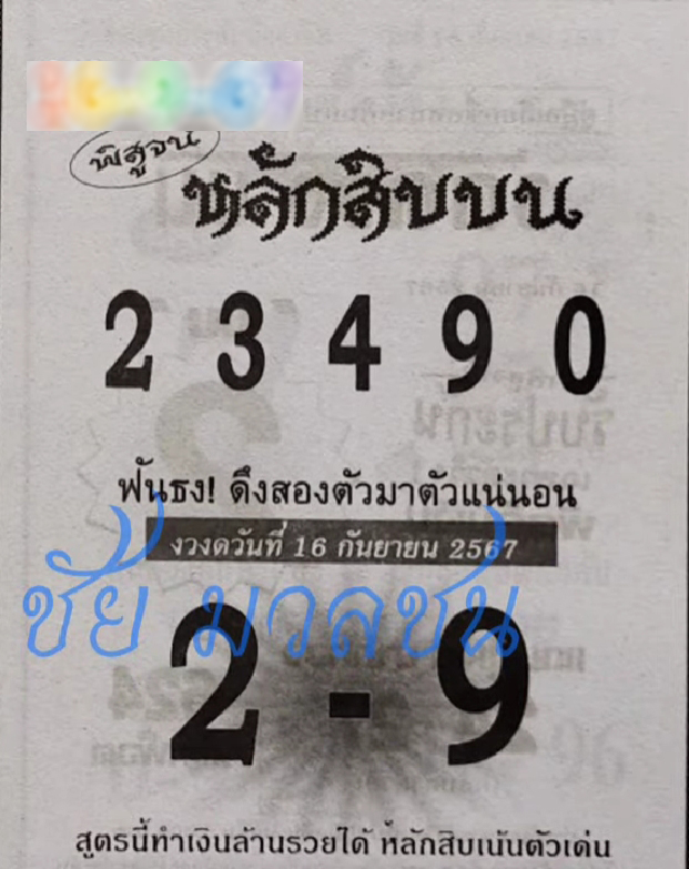 หวยหลักสิบบน 16/9/67