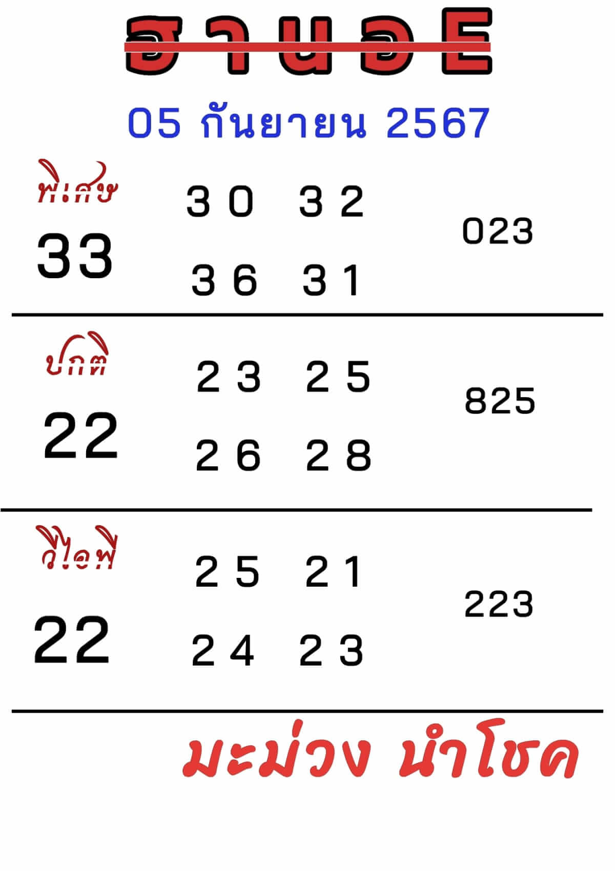 หวยฮานอย 5/9/67 ชุดที่ 1