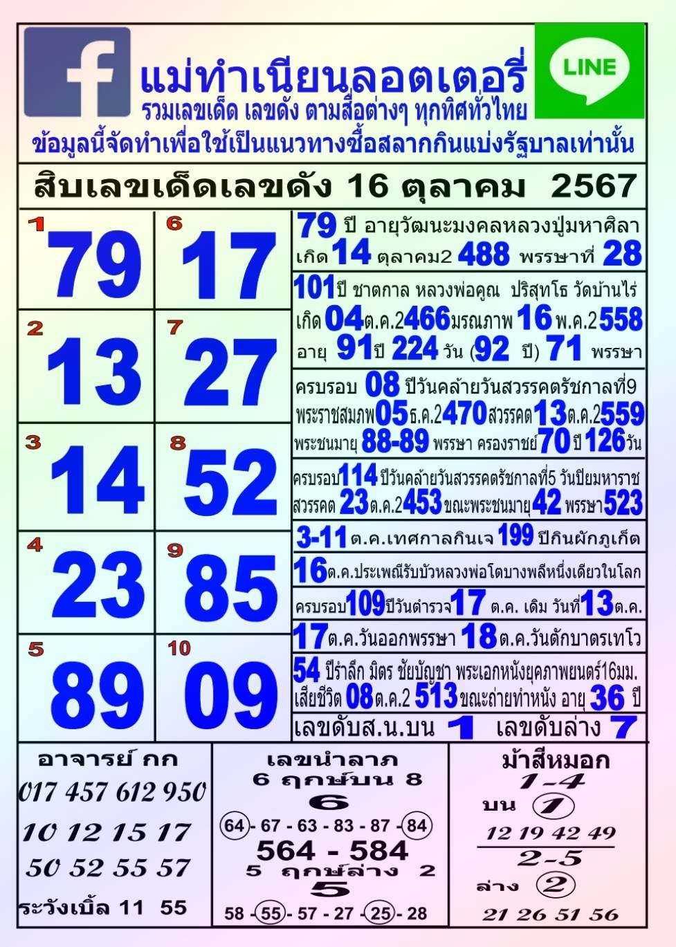 หวยแม่ทำเนียน 16/10/67