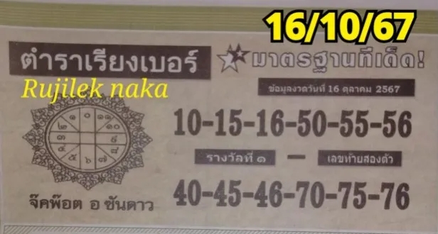 หวยตำราเรียงเบอร์ 16/10/67