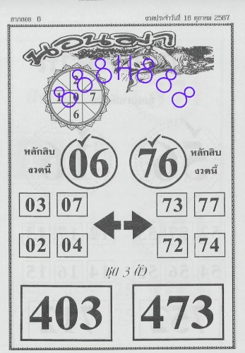 หวยนอนมา 16/10/67