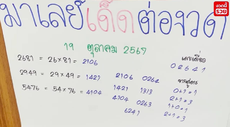 หวยมาเลย์ 19/10/67 ชุดที่ 9