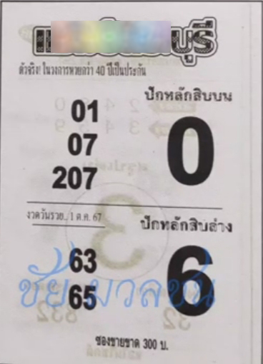 หวยแชมป์สระบุรี 1/10/67